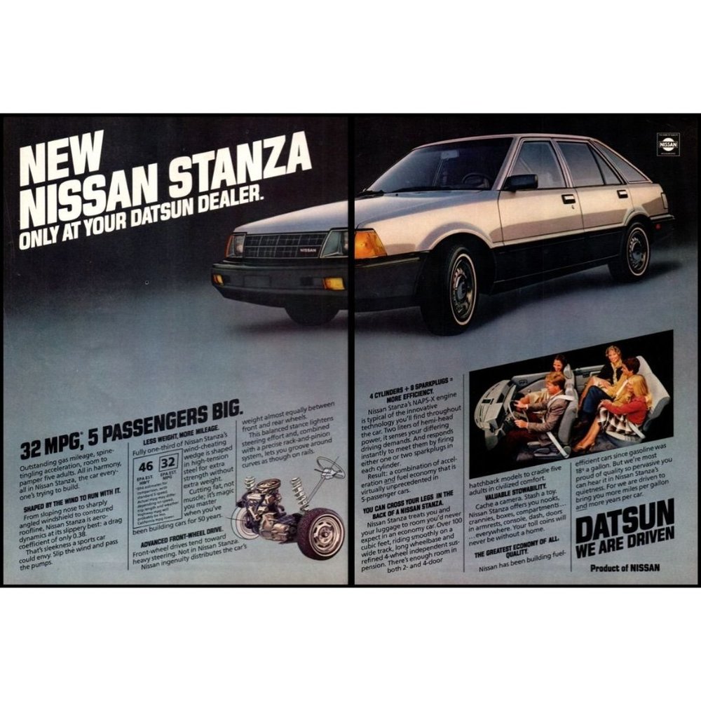 1982 Nissan Stanza 4 Door Hatchback 2 Page Vintage Print Ad Datsun Wall Art